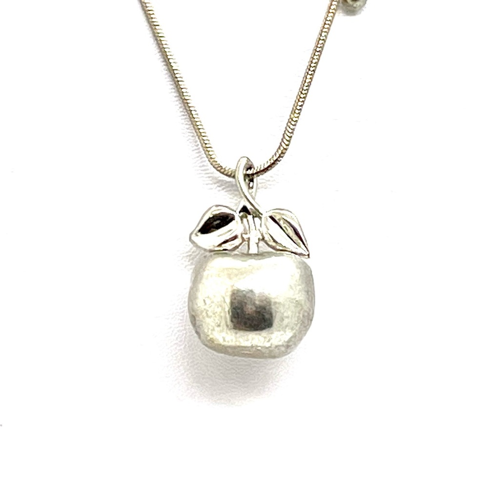 Long Silver Snake Chain with an Apple